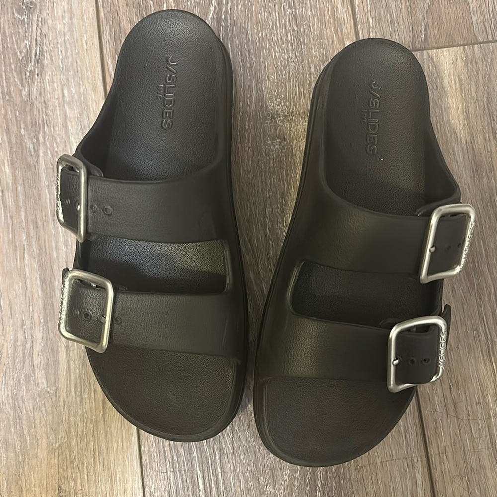 J Slides Platform Two Strap Buckle Slides Sz 8 - image 1